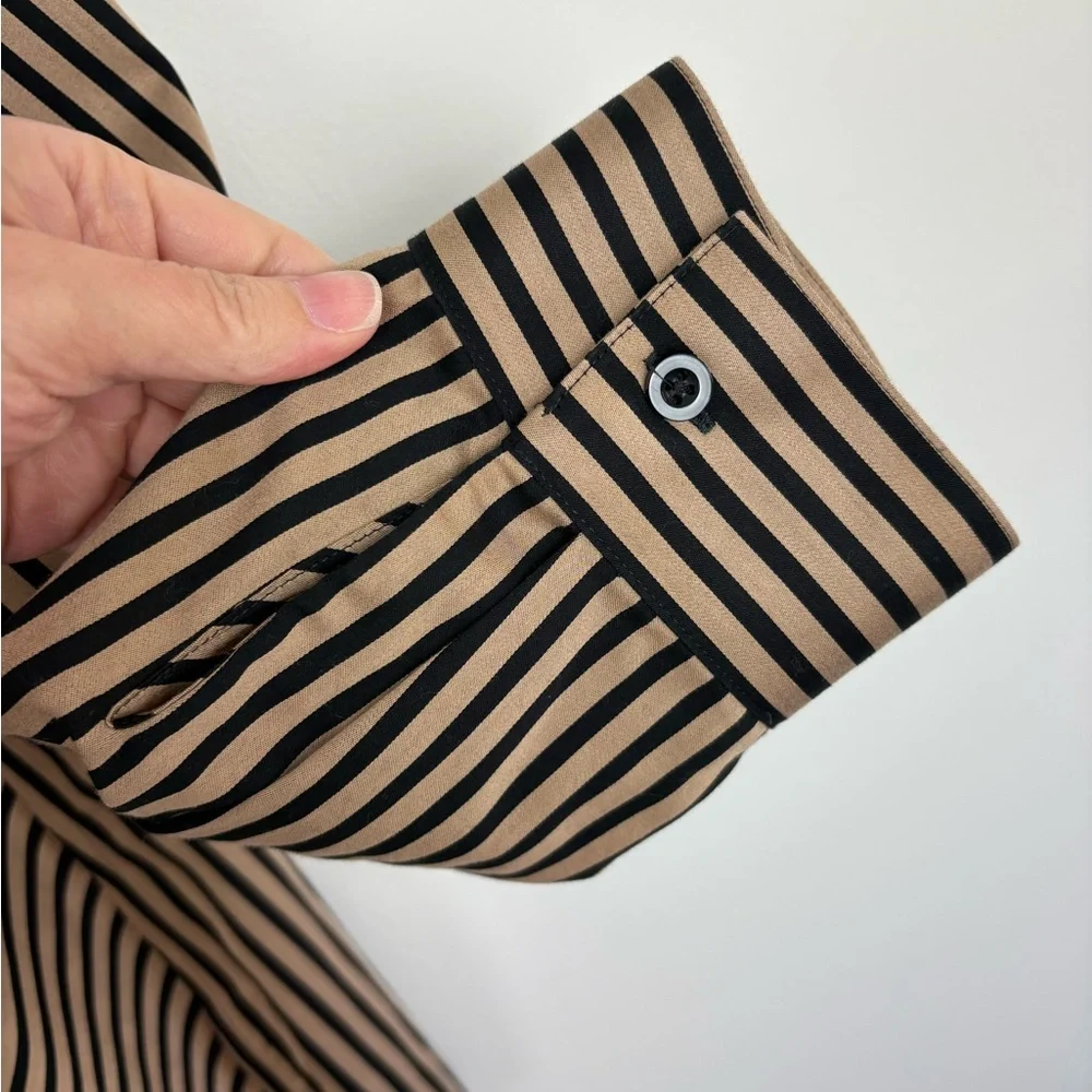 Chico's Black and Tan Striped Button Down size 16/18 (3) 100% Cotton office EUC - Picture 3 of 11